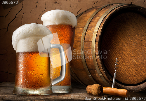 Image of Cold beer and barrel