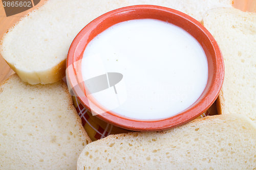 Image of Glass of milk and sliced bread 