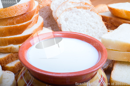 Image of Glass of milk and sliced bread 