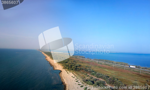 Image of  bird\'s-eye panorama road to Crimea to Kerch Strait