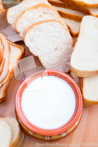 Image of Glass of milk and sliced bread 