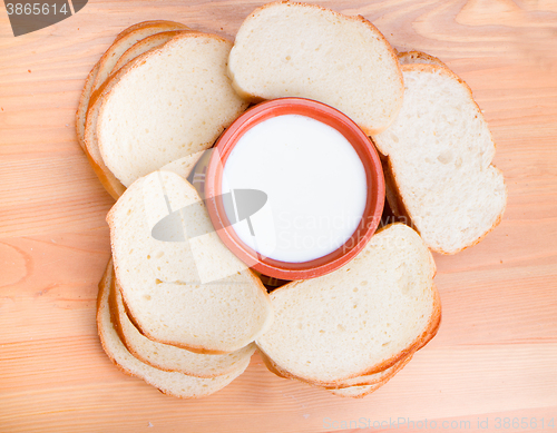 Image of Glass of milk and sliced bread 