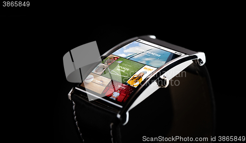 Image of close up of smart watch with media application