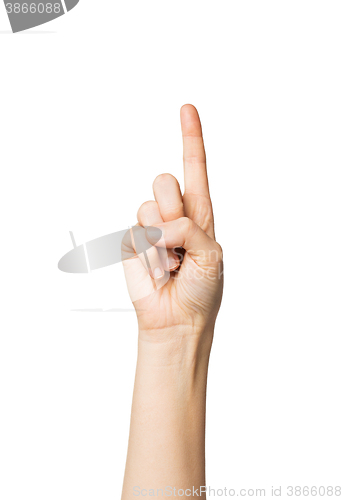 Image of close up of hand pointing one finger 