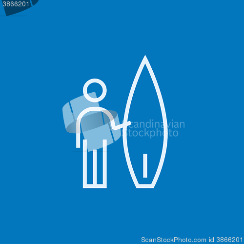 Image of Man with surfboard line icon.