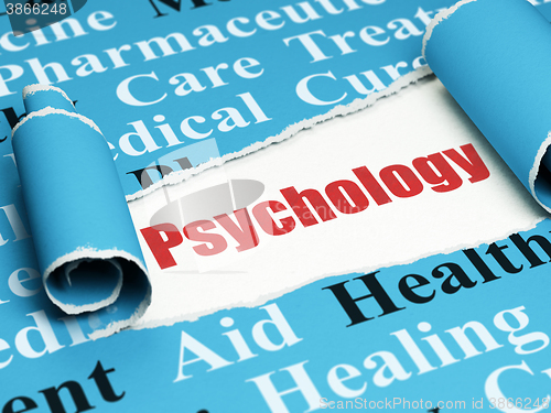 Image of Health concept: red text Psychology under the piece of  torn paper