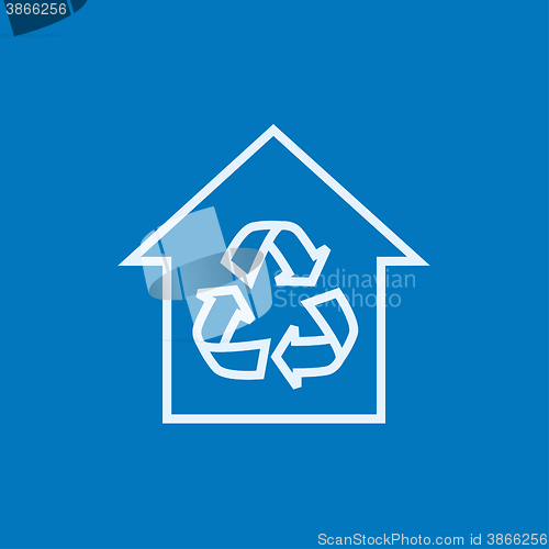 Image of House with recycling symbol line icon.