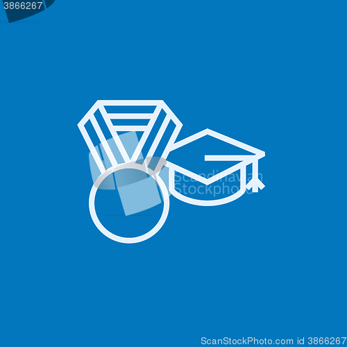Image of Graduation cap with medal line icon.