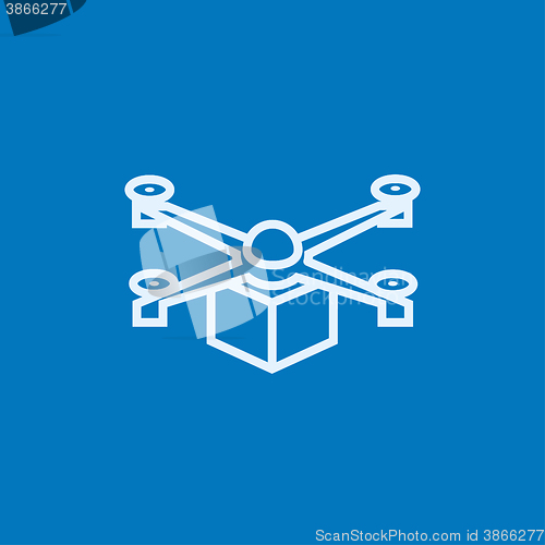 Image of Drone delivering package line icon.