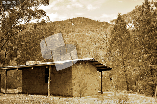 Image of sepia bush hut