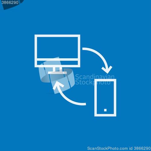 Image of Synchronization computer with mobile device line icon.