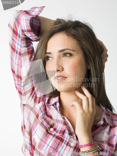 Image of portrait of a beautiful young short haired woman