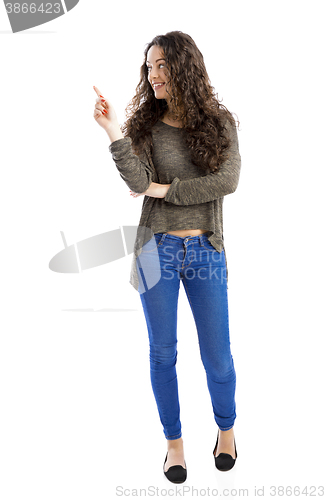 Image of Happy girl pointing