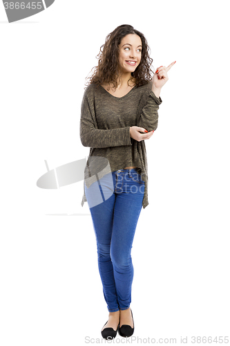Image of Happy girl pointing