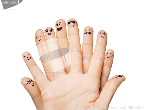 Image of close up of hands and fingers with smiley faces