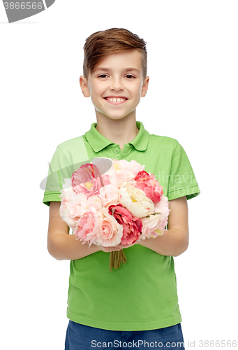 Image of happy boy holding flower bunch