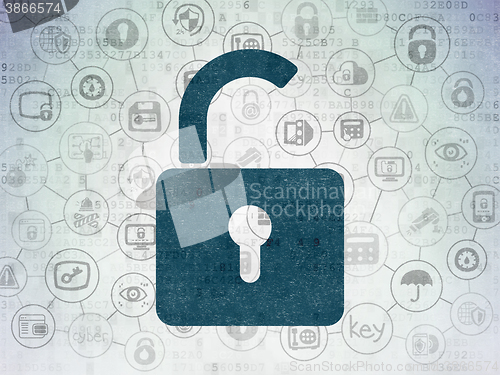 Image of Privacy concept: Opened Padlock on Digital Paper background