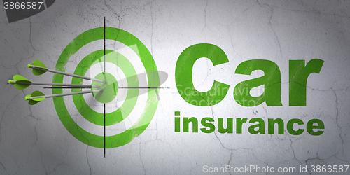 Image of Insurance concept: target and Car Insurance on wall background