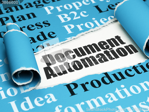 Image of Business concept: black text Document Automation under the piece of  torn paper