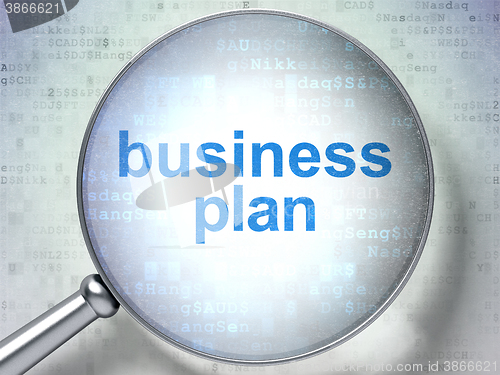 Image of Finance concept: Business Plan with optical glass