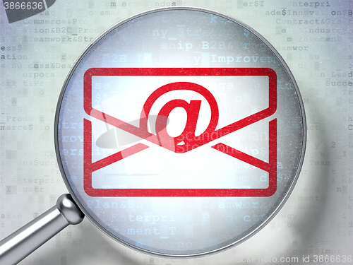 Image of Business concept: Email with optical glass on digital background