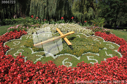 Image of flowers clock in bomehian city Podebrady