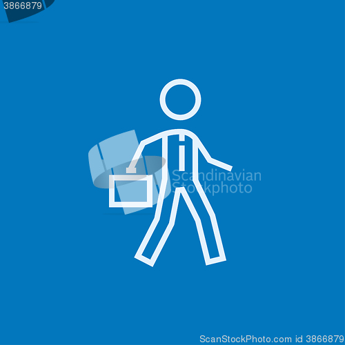 Image of Businessman walking with briefcase line icon.