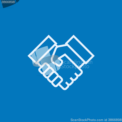 Image of Handshake and successful real estate transaction line icon.