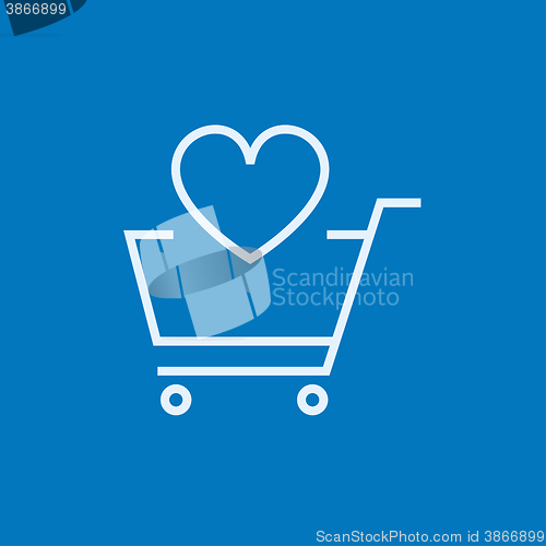 Image of Shopping cart with heart line icon.