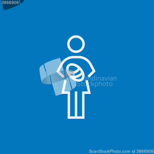 Image of Woman holding baby line icon.