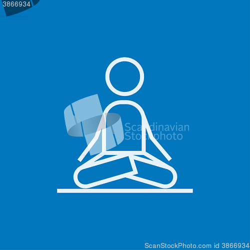 Image of Man meditating in lotus pose line icon.