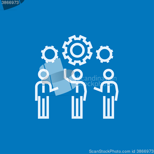Image of Businessmen under the gears line icon.