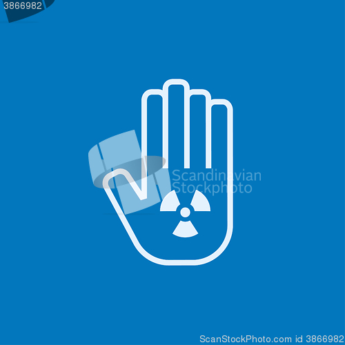 Image of Ionizing radiation sign on a palm line icon.