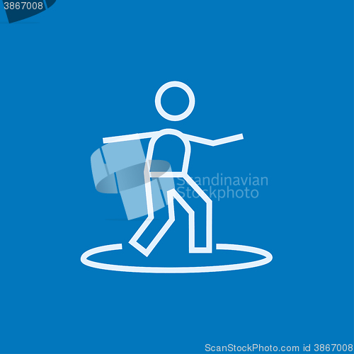 Image of Male surfer riding on surfboard line icon.