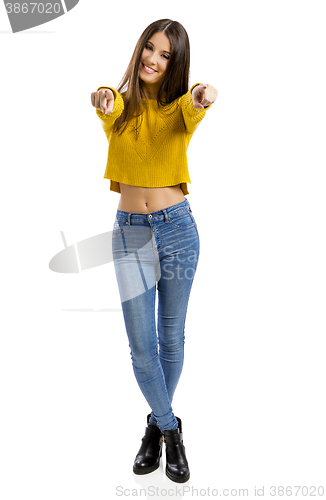 Image of Happy girl pointing