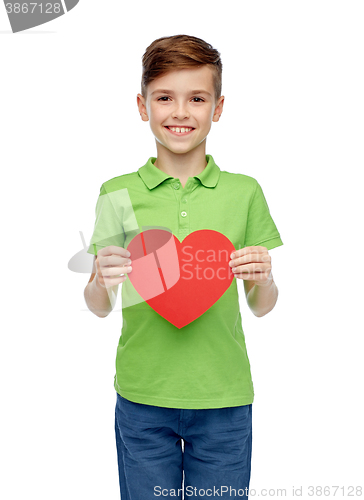Image of happy boy holding red heart shape