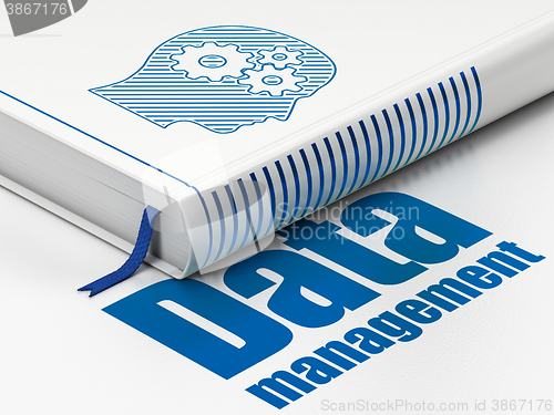 Image of Information concept: book Head With Gears, Data Management on white background