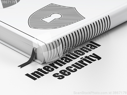 Image of Safety concept: book Shield With Keyhole, International Security on white background