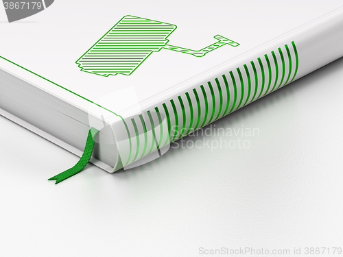 Image of Protection concept: closed book, Cctv Camera on white background