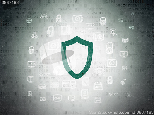 Image of Privacy concept: Contoured Shield on Digital Paper background