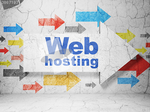 Image of Web development concept: arrow with Web Hosting on grunge wall background