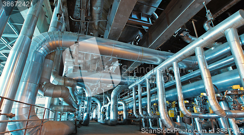 Image of Industrial zone, Steel pipelines, valves and ladders