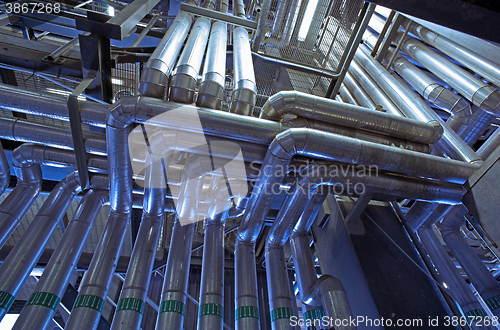 Image of Industrial zone, Steel pipelines, valves and ladders