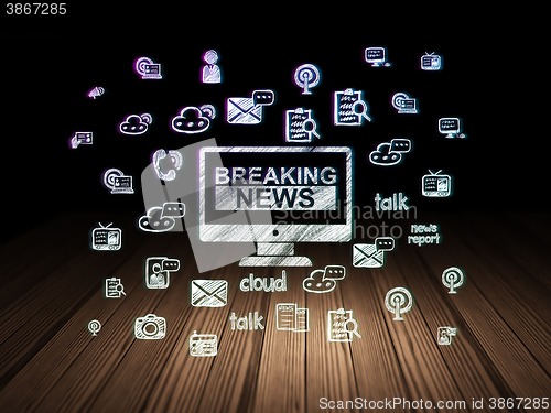 Image of News concept: Breaking News On Screen in grunge dark room