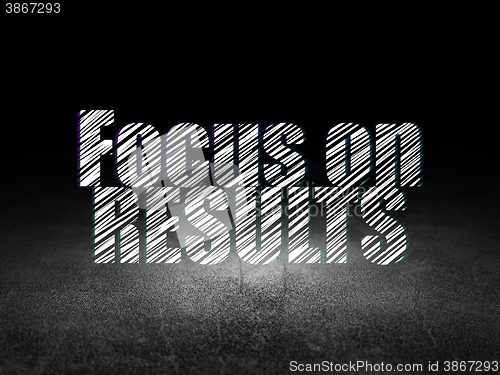 Image of Finance concept: Focus on RESULTS in grunge dark room