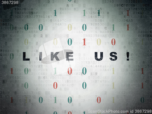 Image of Social network concept: Like us! on Digital Paper background