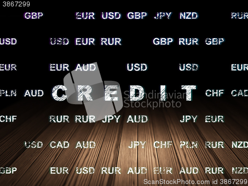 Image of Currency concept: Credit in grunge dark room