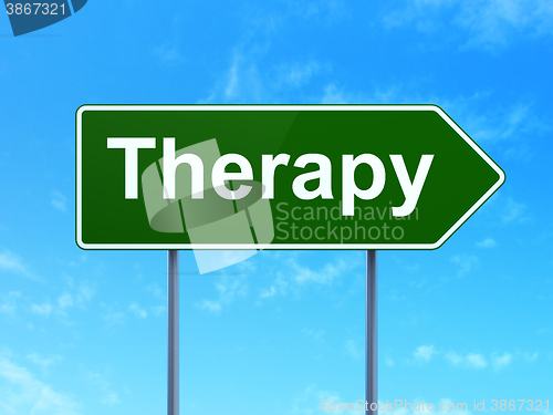 Image of Medicine concept: Therapy on road sign background