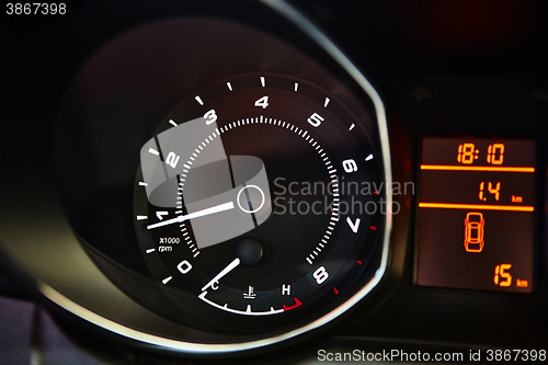 Image of Car Dashboard. Image of illuminated car dashboard.