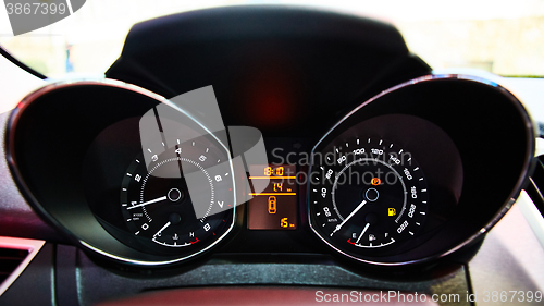 Image of Car Dashboard. Image of illuminated car dashboard.